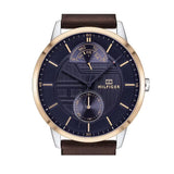 Tommy Hilfiger Hunter Blue Dial Brown Leather Strap Watch for Men - 1791605