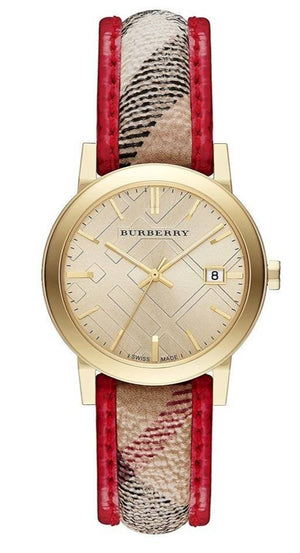 Burberry The City Champagne Dial Leather Strap Watch for Women - BU9139