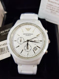 Emporio Armani Ceramica Chronograph White Dial White Strap Watch For Men - AR1453