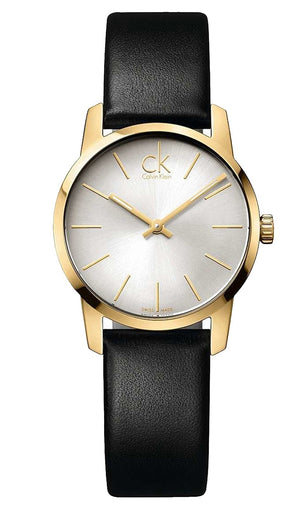 Calvin Klein City Silver Dial Black Leather Strap Watch For Women - K2G23520