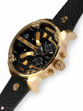 Diesel Mr Daddy Black & Gold Dial Black Leather Strap Watch For Men - DZ7371