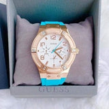 Guess Jet Setter White Dial Turquoise Silicone Strap Watch For Women - W0564L3