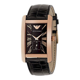 Emporio Armani Classic Black & Rose Gold Dial Black Leather Strap Watch For Men - AR0168