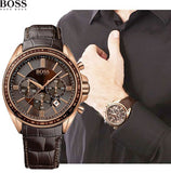 Hugo Boss Driver Sport Chronograph Brown Dial Brown Leather Strap Watch for Men - 1513093