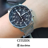 Citizen Eco Drive Chronograph Black Dial Silver Steel Strap Watch For Men - CA0690-88E