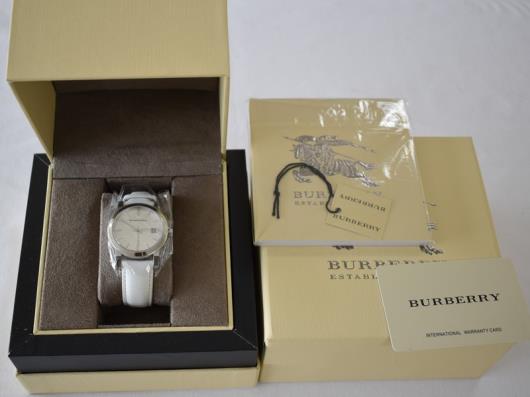 Burberry The City White Dial White Leather Strap Watch for Women - BU9128