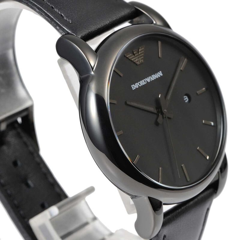 Emporio Armani Classic Black Leather Watch For Dial Strap Men Black
