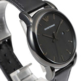 Emporio Armani Classic Black Dial Black Leather Strap Watch For Men - AR1732