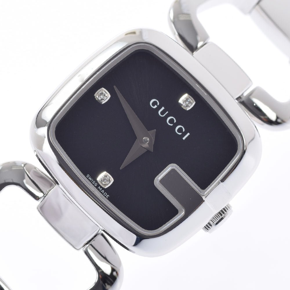 Gucci G Diamonds Black Dial Silver Steel Strap Watch For Women - YA125509