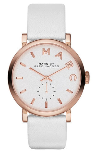 Marc Jacobs Baker White Dial White Leather Strap Watch for Women - MBM1284