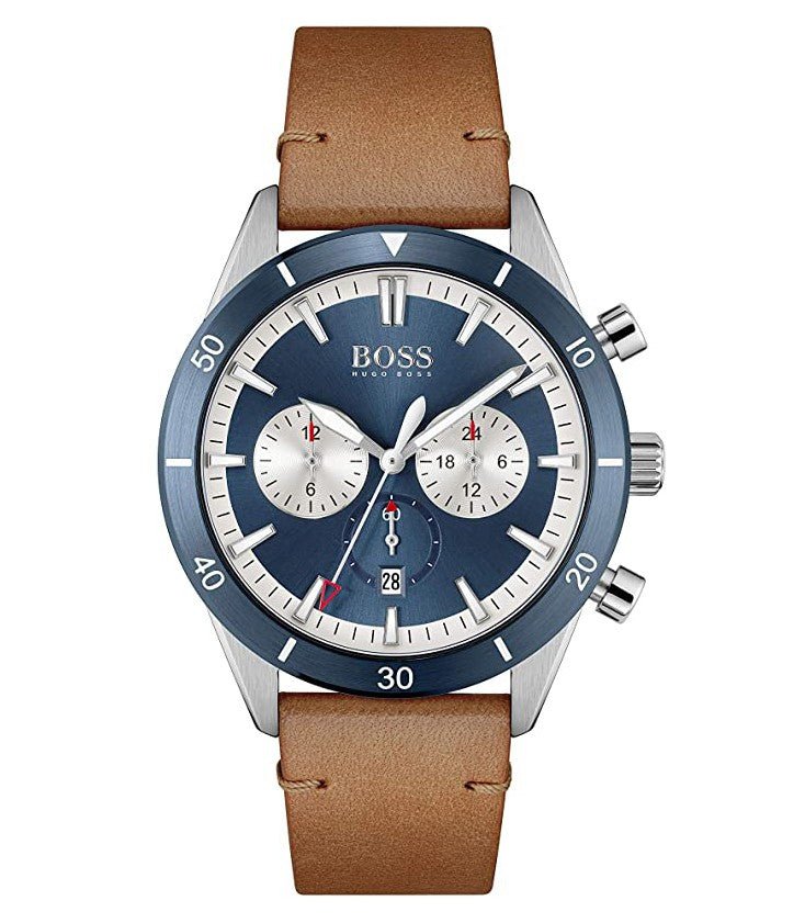 Hugo Boss Santiago Blue Dial Brown Leather Strap Watch for Men - 1513860