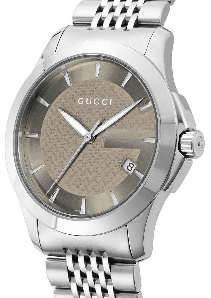 Gucci G Timeless Brown Dial Silver Steel Strap Watch For Men