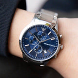 Emporio Armani Renato Chronograph Blue Dial Silver Steel Strap Watch For Men - AR11164