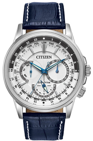 Citizen Eco Drive Calendrier White Dial Blue Leather Strap Watch For Men - BU2020-11A