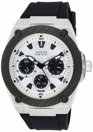 Guess Legacy White Dial Black Rubber Strap Watch For Men - W1049G3