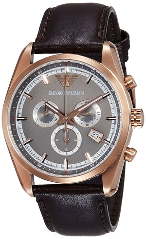 Emporio Armani Chronograph Gray Dial Brown Leather Strap Watch For Men - AR6043