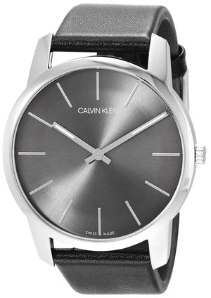 Calvin Klein City Grey Dial Black Leather Strap Watch For Men - K2G21107