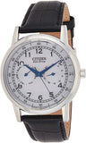 Citizen Eco Drive Silver Dial Black Leather Strap Watch For Men - AO9000-06B