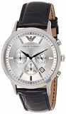 Emporio Armani Classic Chronograph Silver Dial Black Leather Strap Watch For Men - AR2432