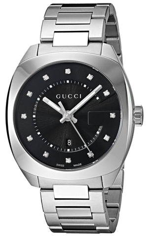 Gucci GG2570 Diamonds Black Dial Silver Steel Strap Watch For Women - YA142404