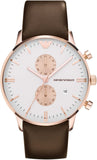 Emporio Armani Gianni Classic Chronograph White Dial Brown Leather Strap Watch For Men - AR0398