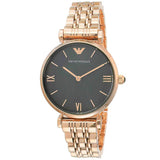 Emporio Armani Gianni T-Bar Black Dial Rose Gold Strap Watch For Women - AR11145