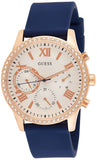 Guess Solar White Rose Gold Dial Blue Rubber Strap Watch For Women - W1135L3