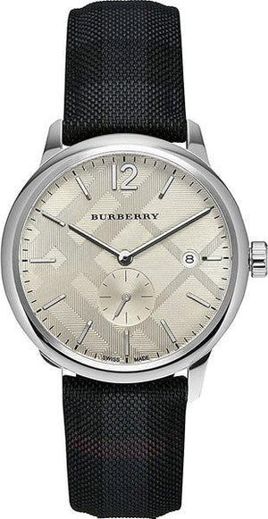 Burberry Classic Round Cream Dial Black Leather Strap Watch for Men - BU10008