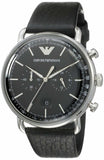 Emporio Armani Aviator Chronograph Black Dial Black Leather Strap Watch For Men - AR11143