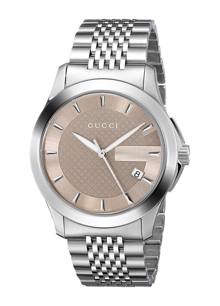 Gucci G Timeless Brown Dial Silver Steel Strap Watch For Men