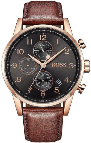 Hugo Boss Navigator Grey Dial Brown Leather Strap Watch for Men - 1513496