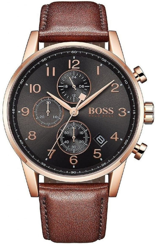 Hugo Boss Navigator Grey Dial Brown Leather Strap Watch for Men