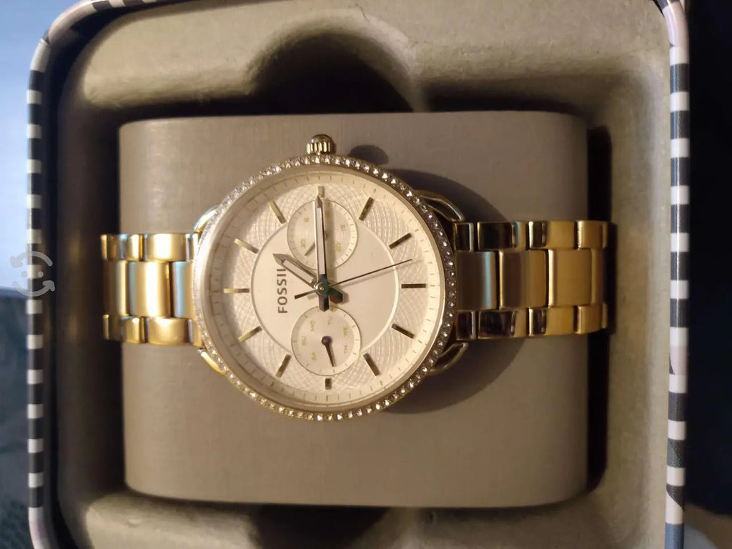 Fossil Tailor Gold Dial Gold Stainless Steel Strap Watch for Women - ES4263
