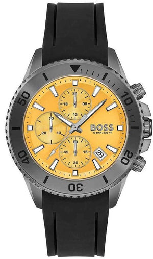 Hugo Boss Admiral Yellow Dial Black Rubber Silicone Strap Watch for Men - 1513968