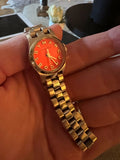 Marc Jacobs Henry Dinky Orange Dial Gold Stainless Steel Strap Watch for Women - MBM3202