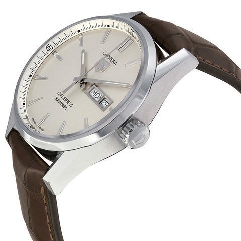 Tag Heuer Carrera Calibre 5 Automatic 41mm White Dial Brown Leather Strap Watch for Men - WAR201B.FC6291