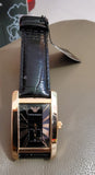 Emporio Armani Classic Black & Rose Gold Dial Black Leather Strap Watch For Men - AR0168