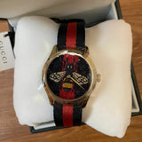 Gucci G Timeless Bee Red & Blue Dial Red Two Tone Nylon Strap Watch For Men - YA1264061