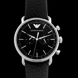 Emporio Armani Aviator Chronograph Black Dial Black Leather Strap Watch For Men - AR11143