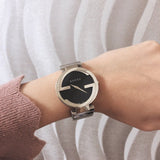 Gucci G Interlocking Black Dial Silver Steel Strap Watch For Women - YA133307