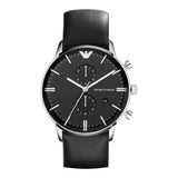 Emporio Armani Gianni Chronograph Black Dial Black Leather Strap Watch For Men - AR0397