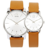 Calvin Klein City Quartz White Dial Light Brown Leather Strap Watch For Men - K2G21138