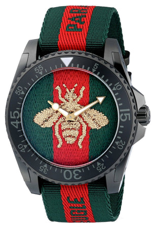 Gucci Dive Green & Red Dial Green & Red Nylon Strap Watch For Men - YA136216