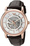 Emporio Armani Meccanico Silver Skeleton Dial Brown Leather Strap Watch For Men - AR1983