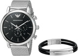 Emporio Armani Luigi Black Dial Silver Mesh Bracelet Watch For Men - AR8032