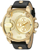 Diesel Mr Daddy Gold Dial Black Leather Strap Watch For Men - DZ7363