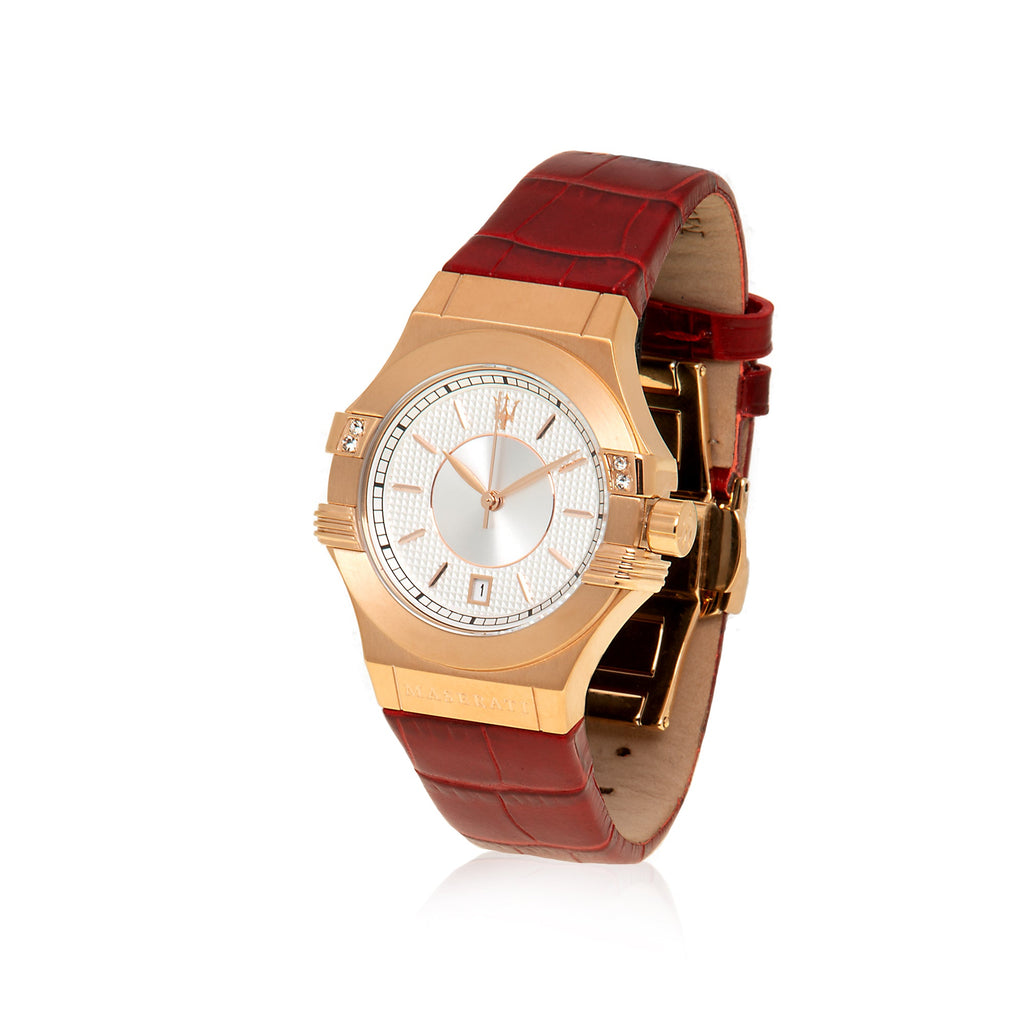 Maserati Potenza 35mm White Rose Gold Dial Red Leather Strap Watch For Women - R8851108501