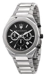 Maserati Stile Chronograph Black Dial Silver Steel Strap Watch For Men - R8873642004