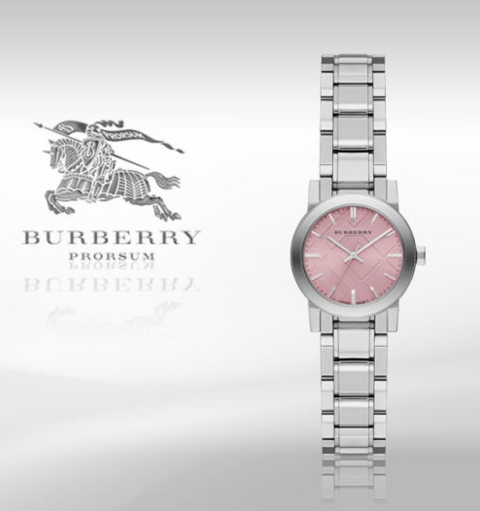 Burberry The City Pink Diamonds Dial Silver Steel Strap Watch for Women - BU9231