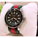 Gucci Dive Black Dial Green & Red Nylon Strap Watch For Men - YA136206